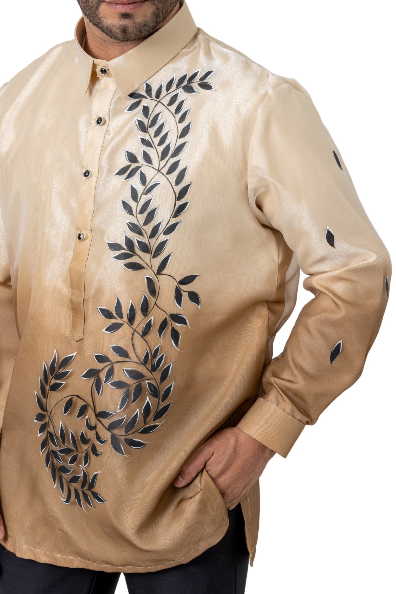 Barong Warehouse - MO49 - Organza Painting Barong Tagalog with Lining Brown