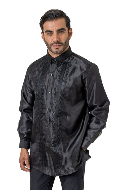 MO55 - Organza Pina Barong Tagalog Full-Open Black