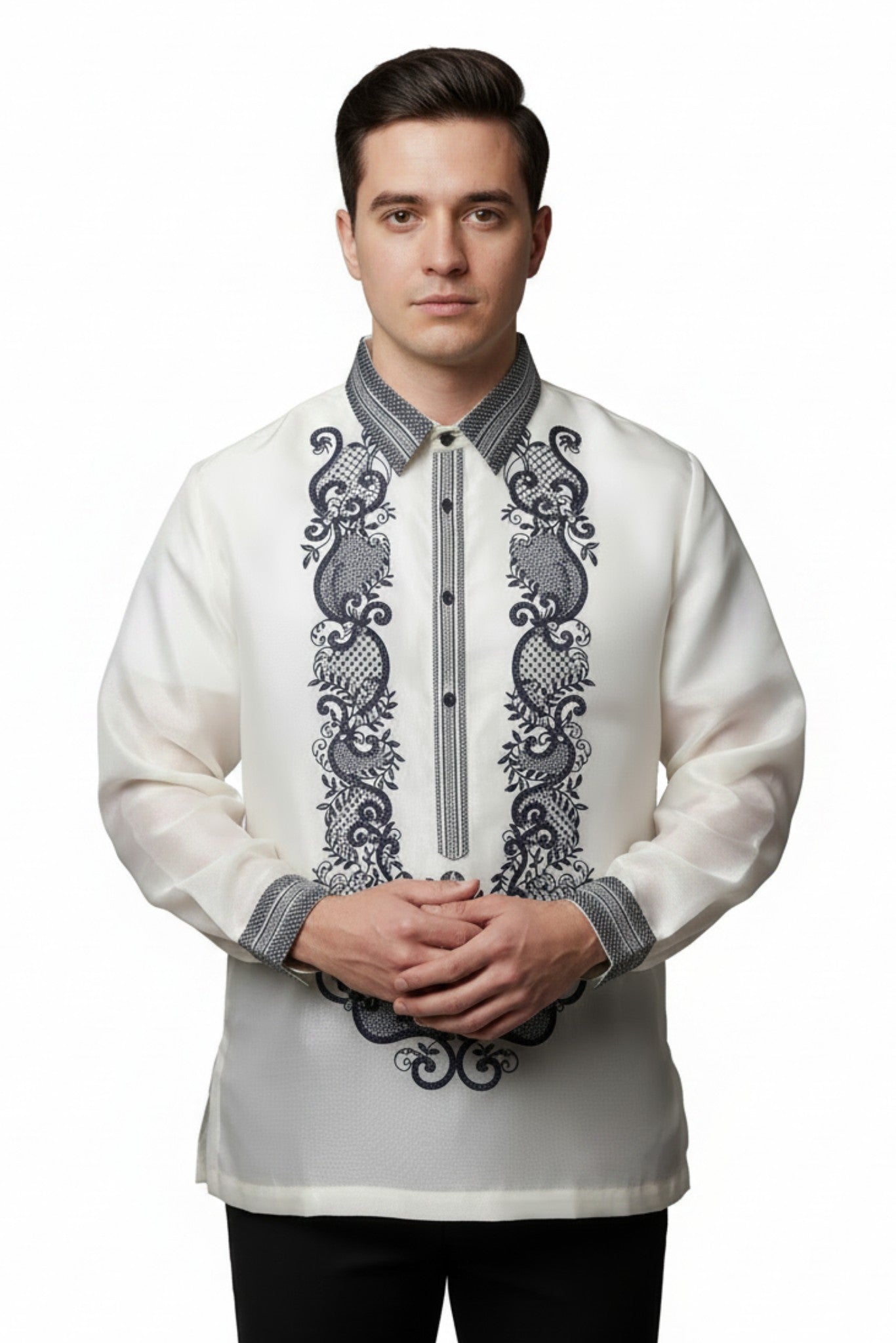 BARONG WAREHOUSE - MO37 - Organza Barong Tagalog with Lining Navy Blue