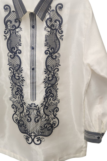 BARONG WAREHOUSE - MO37 - Organza Barong Tagalog with Lining Navy Blue