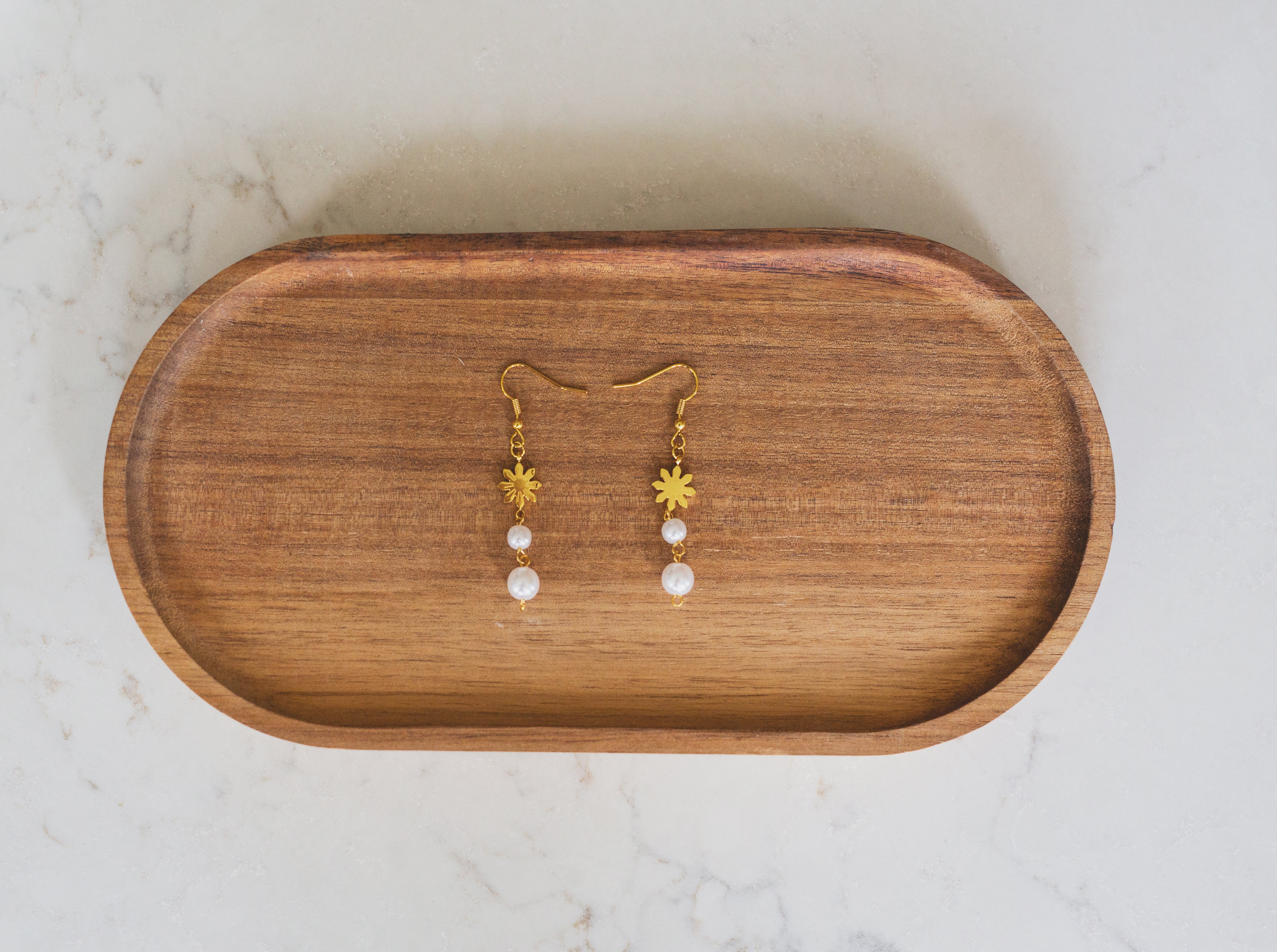 Dainty Philippine Sun and Pearl Dangle Earrings