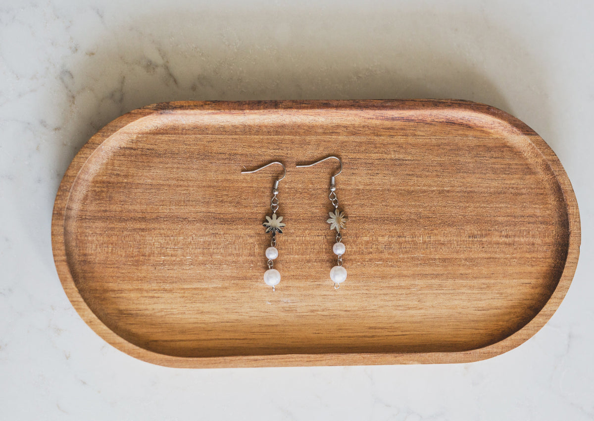 Dainty Philippine Sun and Pearl Dangle Earrings