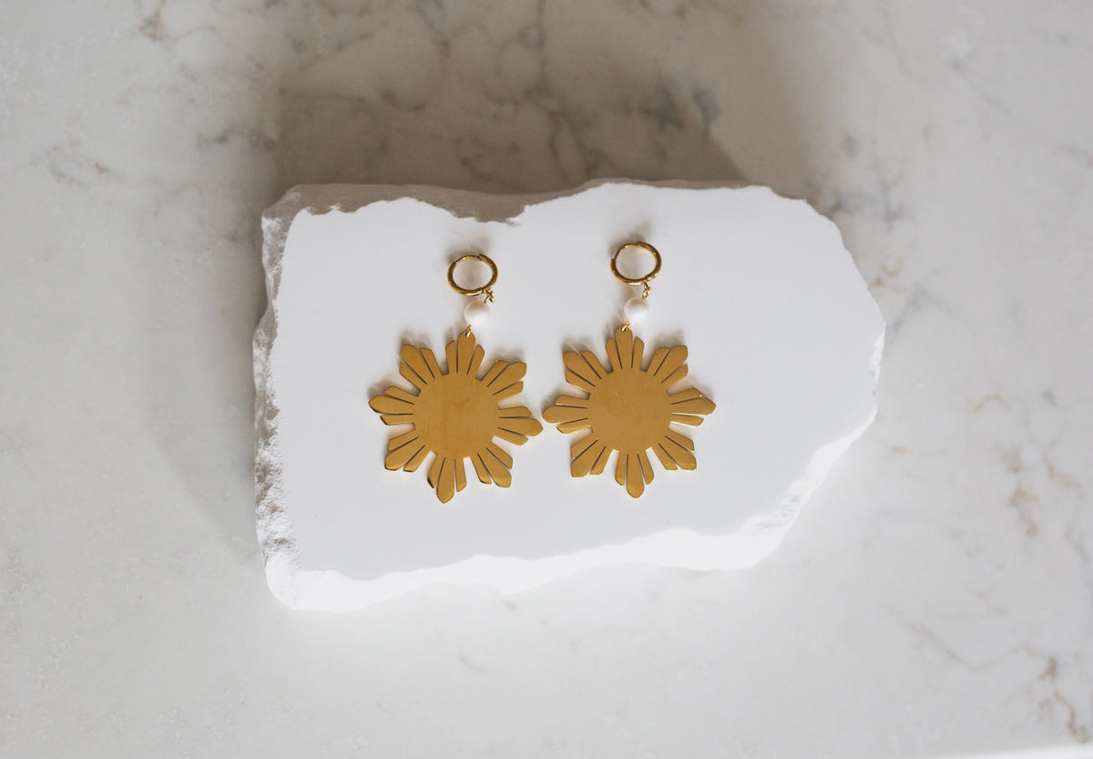 Philippine Sun and Pearl Statement Dangle Earrings