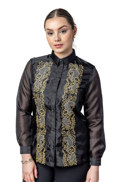 Barong Warehouse - WO12 - Women's Barong Tagalog Black - Filipiniana