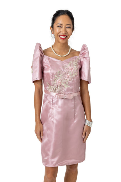 Barong Warehouse - WD22 - Filipiniana 3D Lace Midi Dress Pink