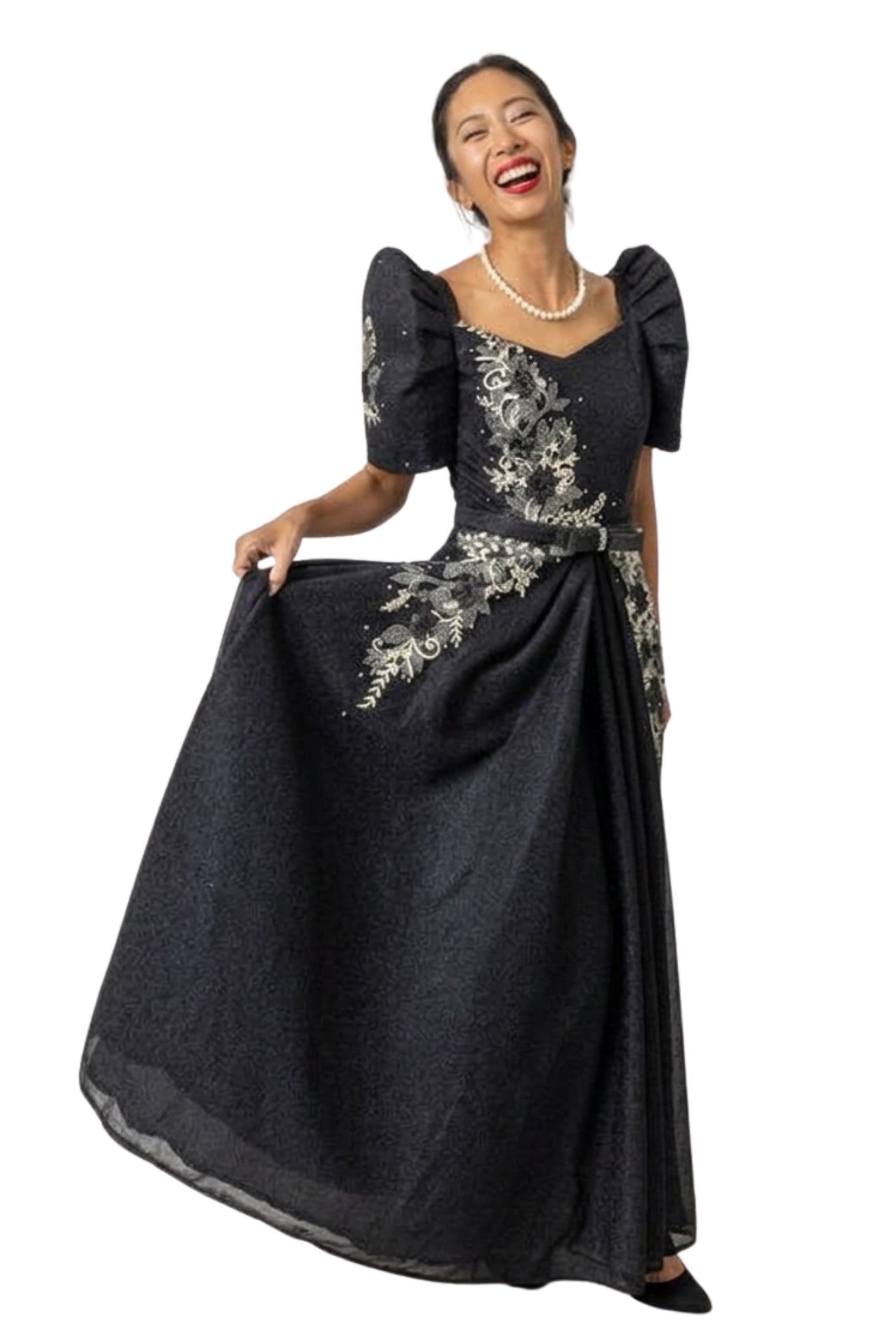 BARONG WAREHOUSE - WD24 - Filipiniana 3D Lace Gown Black