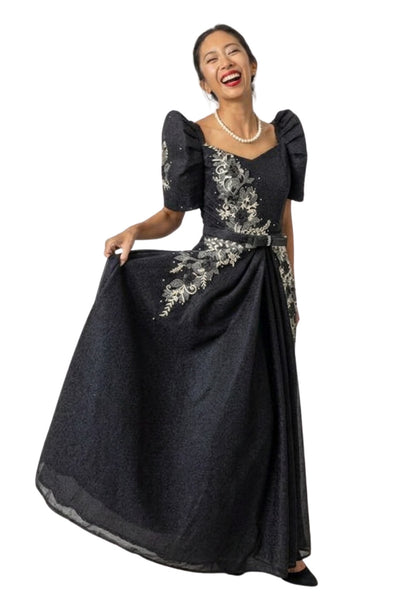 BARONG WAREHOUSE - WD24 - Filipiniana 3D Lace Gown Black