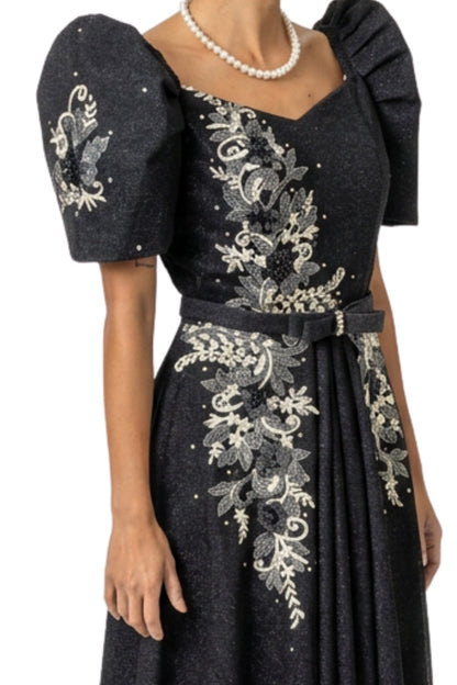 BARONG WAREHOUSE - WD24 - Filipiniana 3D Lace Gown Black