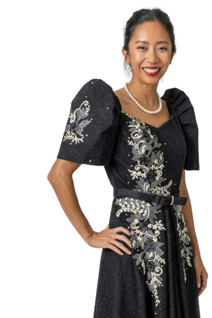 BARONG WAREHOUSE - WD24 - Filipiniana 3D Lace Gown Black