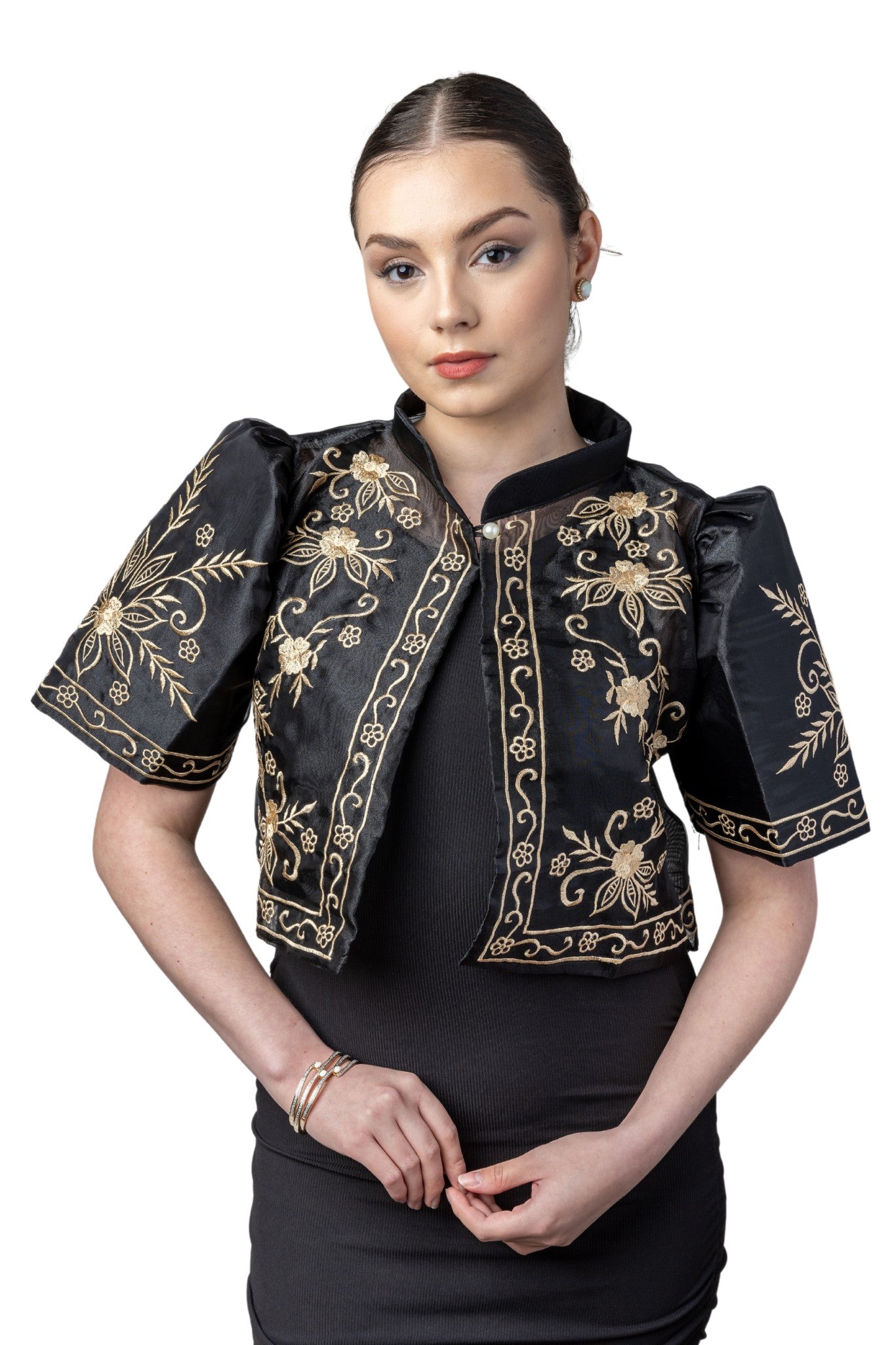 Barong Warehouse - WR16 - One-Button Bolero Black - Filipiniana