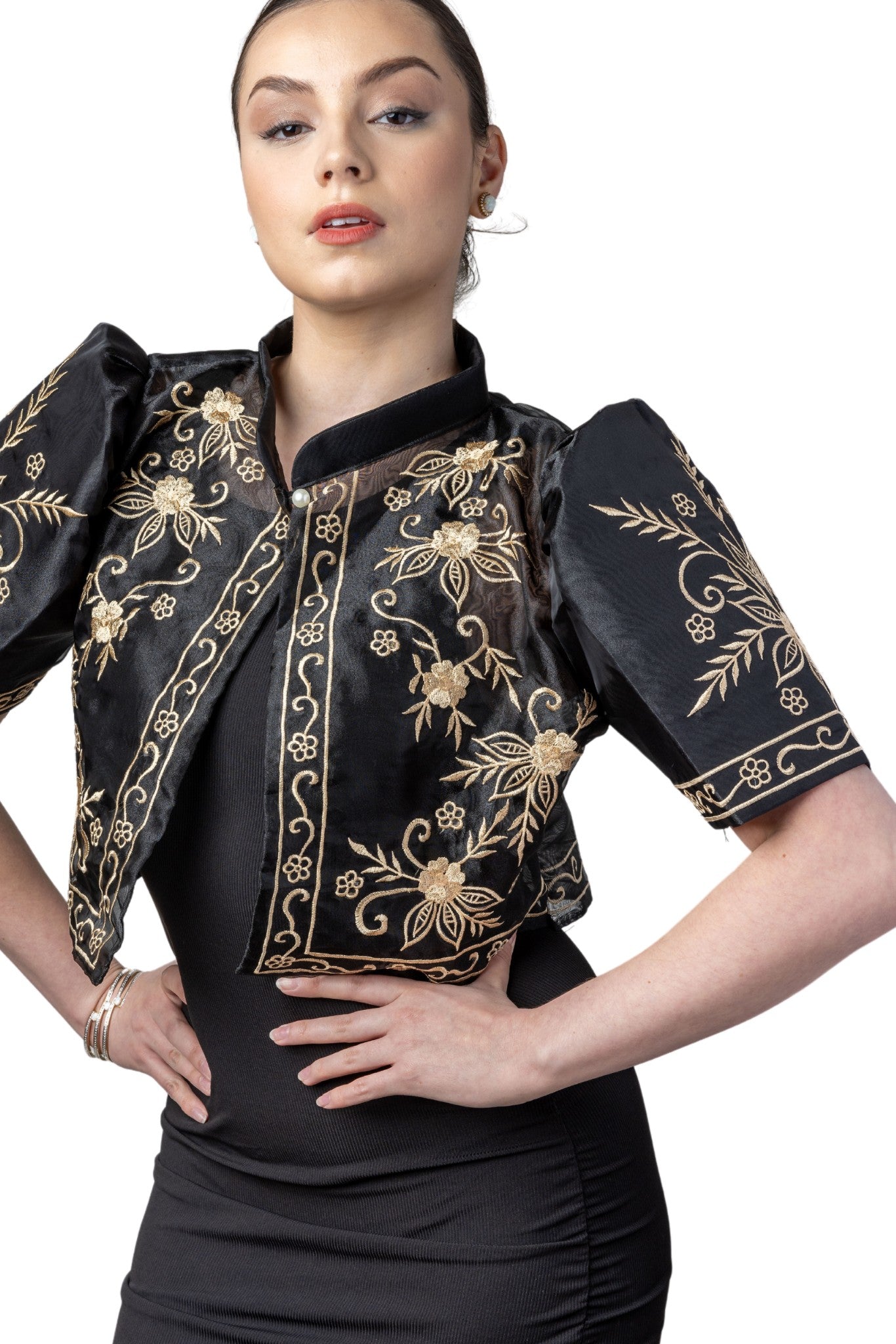 Barong Warehouse - WR16 - One-Button Bolero Black - Filipiniana