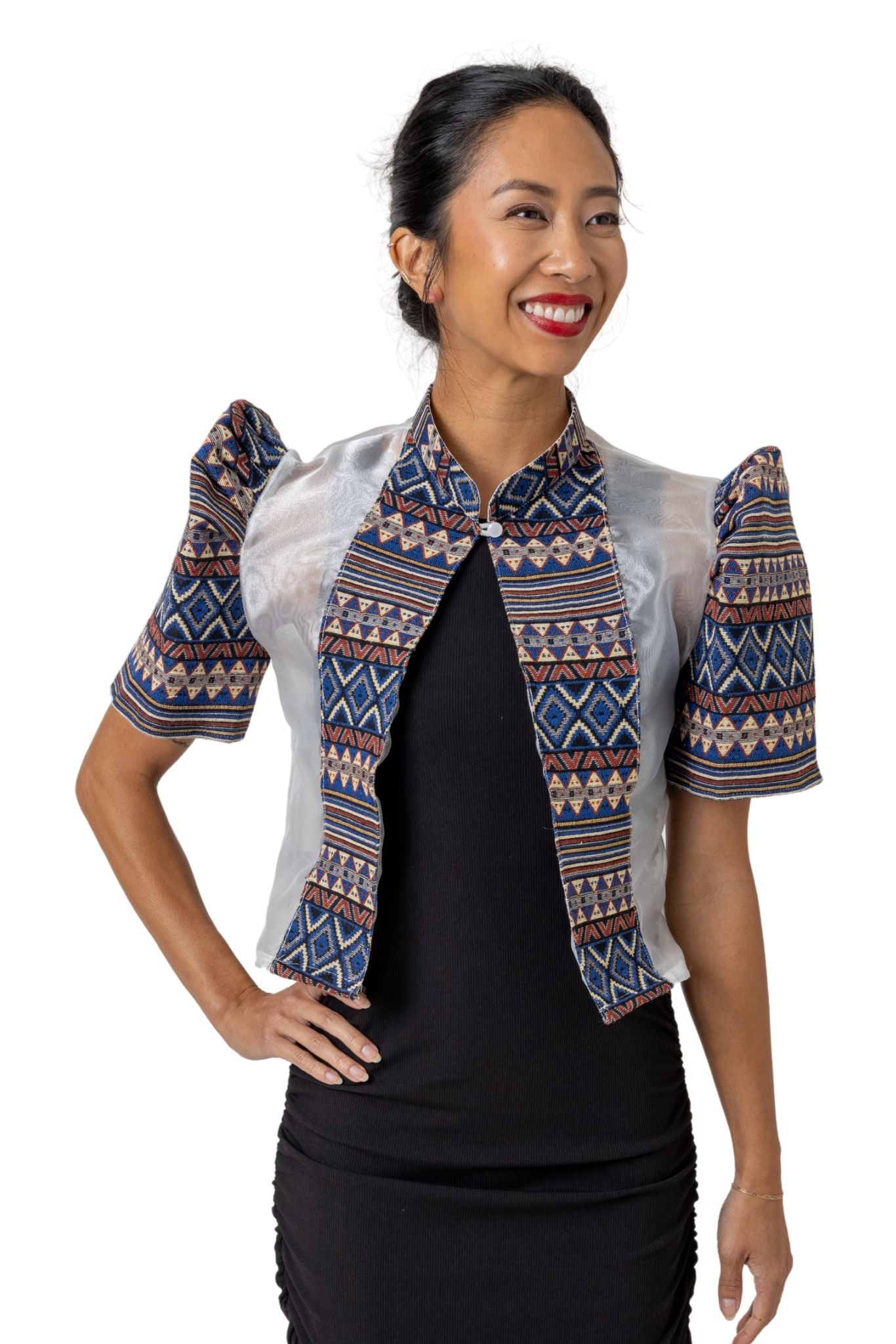 Barong Warehouse - WR19 - One-Button Bolero Ethnic Blue and Red