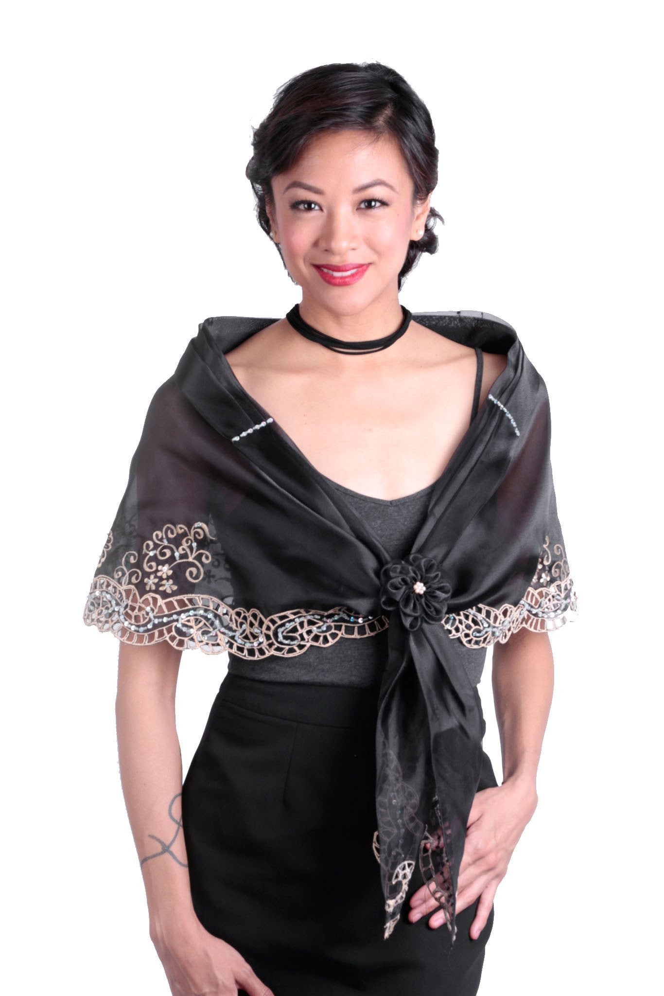 BARONG WAREHOUSE - WA22 Cutwork Alampay Black - Filipiniana
