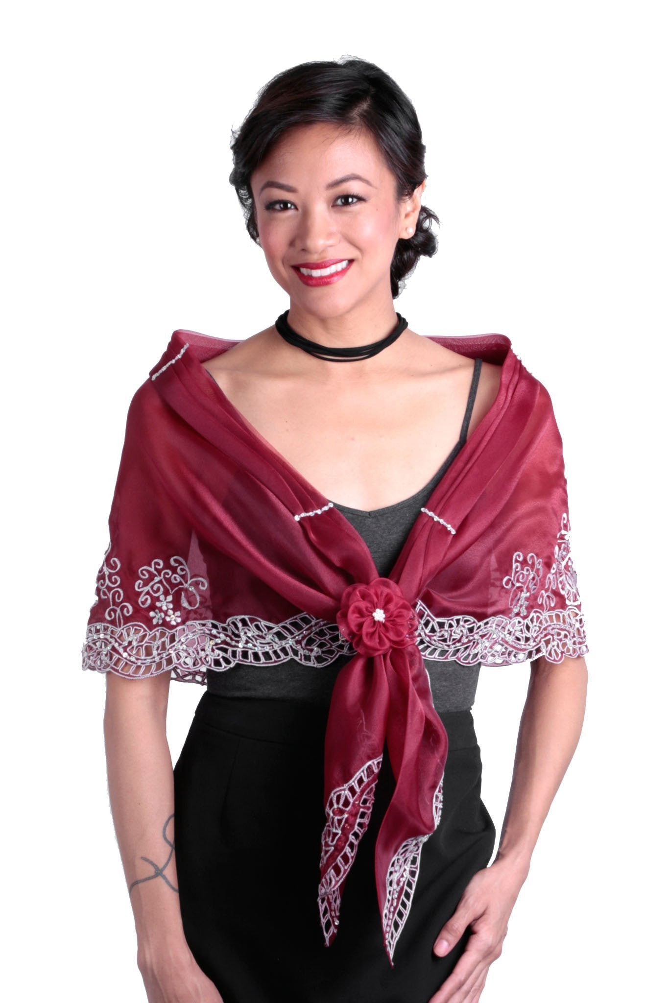 BARONG WAREHOUSE - WA18 Cutwork Alampay Maroon - Filipiniana