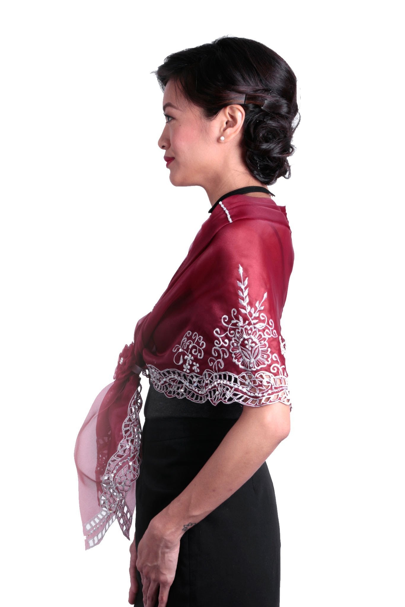 BARONG WAREHOUSE - WA18 Cutwork Alampay Maroon - Filipiniana