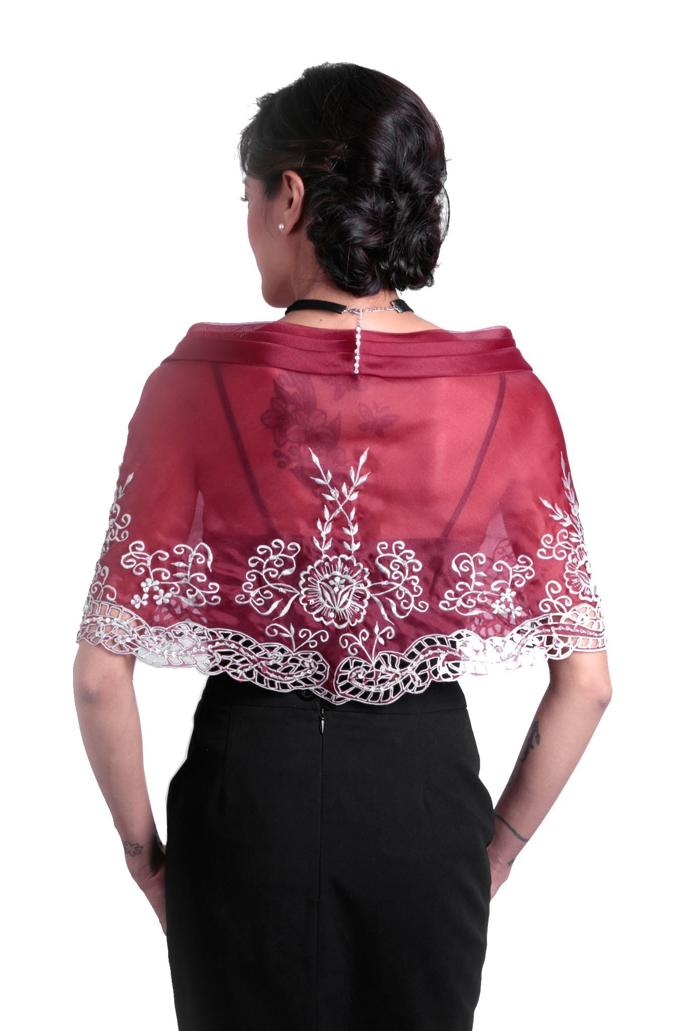 BARONG WAREHOUSE - WA18 Cutwork Alampay Maroon - Filipiniana