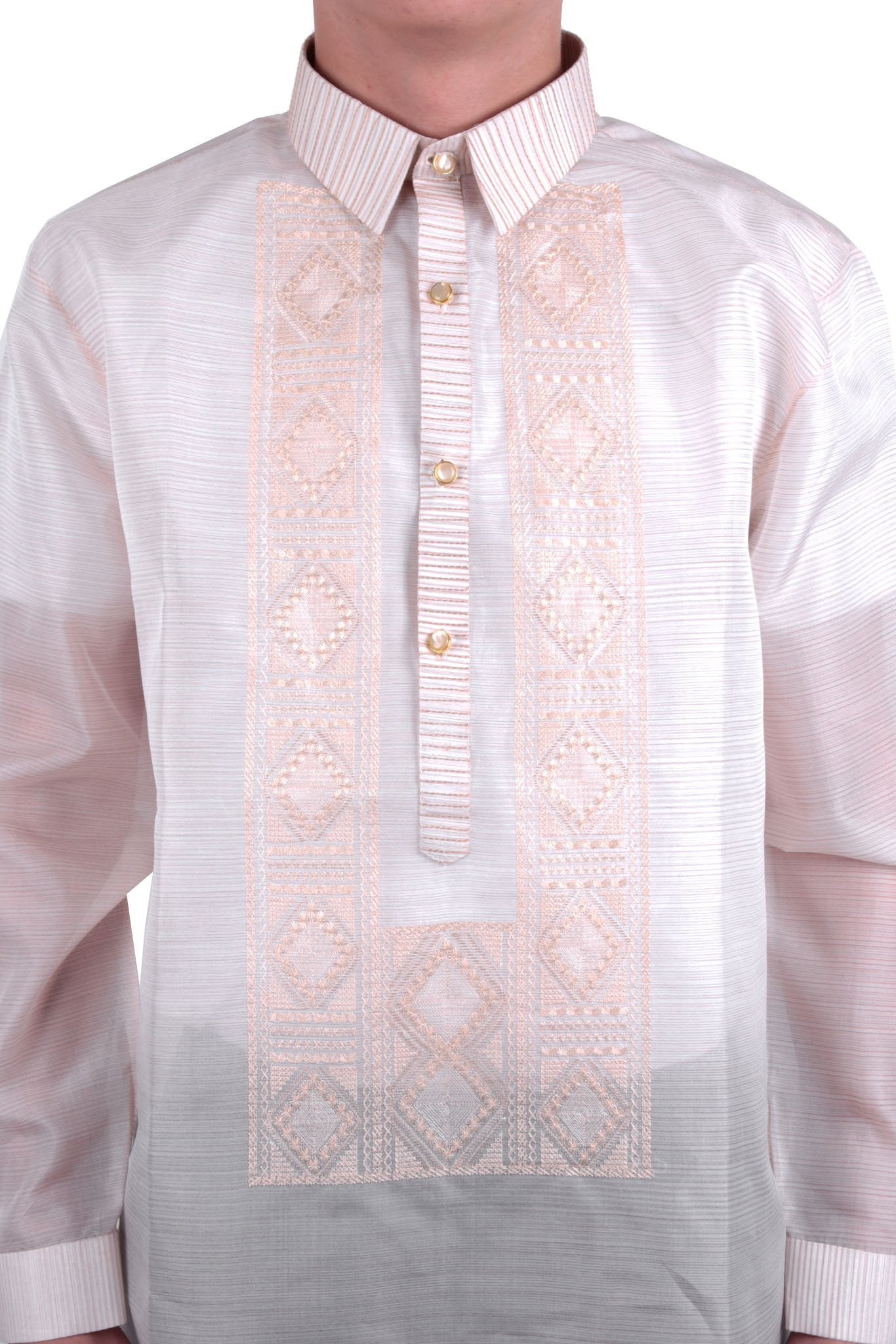 BARONG WAREHOUSE - MJ36 - MADE-TO-ORDER - Jusi Pina Barong Tagalog Ethnic Stripe