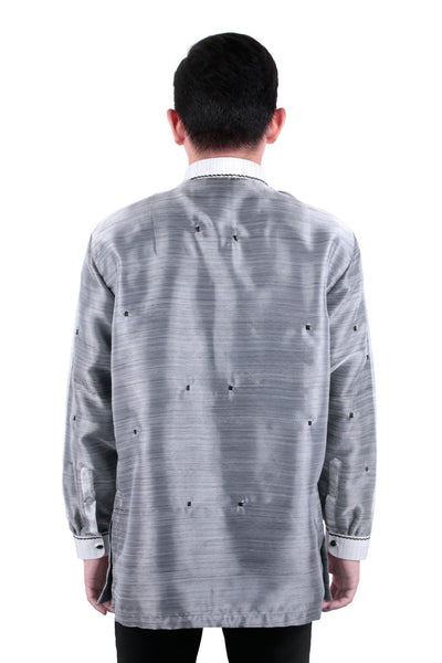 BARONG WAREHOUSE - MO28 - MADE-TO-ORDER - Organza Pina Barong Tagalog with Lining Black