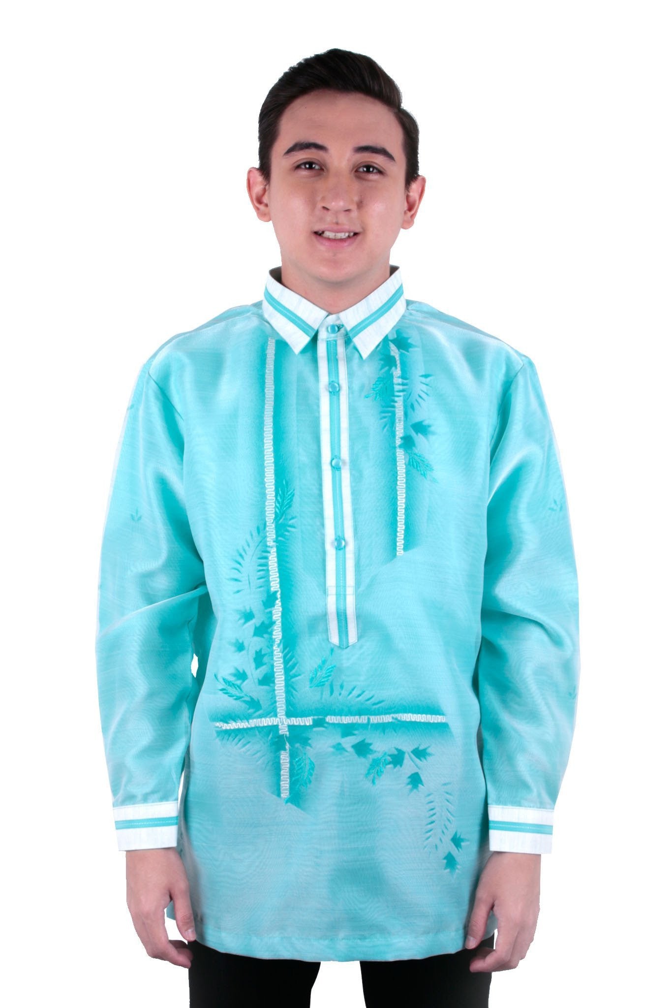 MO26 - MADE-TO-ORDER - Organza Pina Barong Tagalog with Lining Aqua Bl