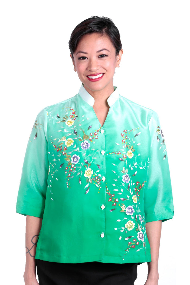 BARONG WAREHOUSE - WO05 - MADE-TO-ORDER - Women's Barong Tagalog Green - Filipiniana