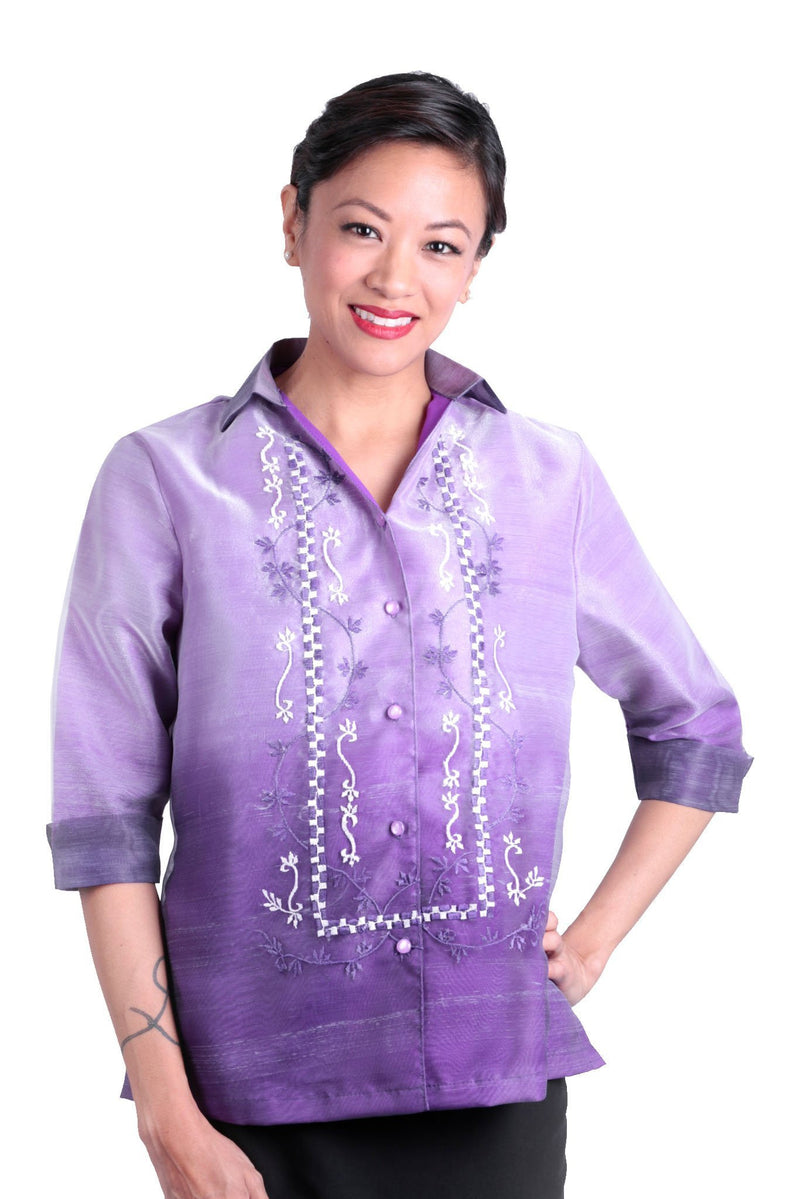 BARONG WAREHOUSE - WO08 - MADE-TO-ORDER - Women's Barong Tagalog Purple - Filipiniana