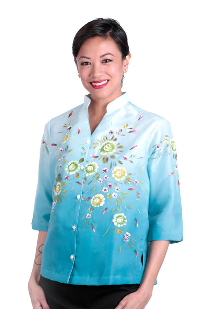 BARONG WAREHOUSE - WO06 - MADE-TO-ORDER - Women's Barong Tagalog Aqua Blue - Filipiniana