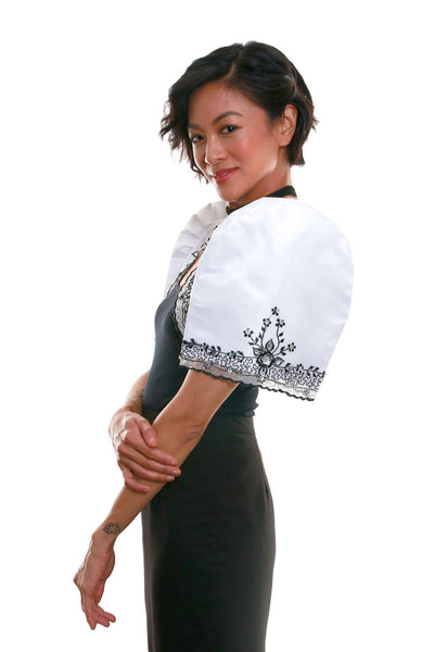 BARONG WAREHOUSE - WR02 - Mestiza Bolero White and Black - Filipiniana