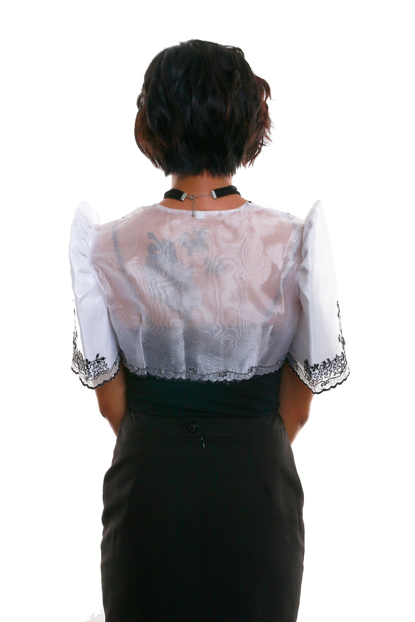 BARONG WAREHOUSE - WR02 - Mestiza Bolero White and Black - Filipiniana