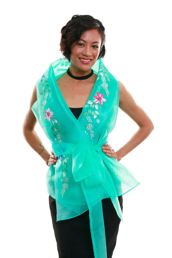 BARONG WAREHOUSE - WS14 Filipiniana Wrap-Around Mint Green with Fitting Gown Women's Set