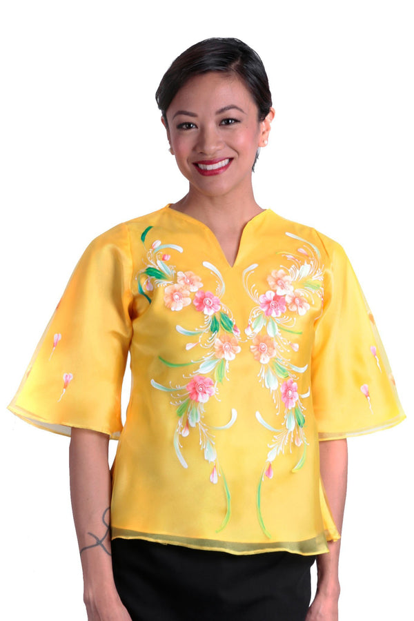 BARONG WAREHOUSE - WK12 - MADE-TO-ORDER - Painting Kimona Yellow - Filipiniana
