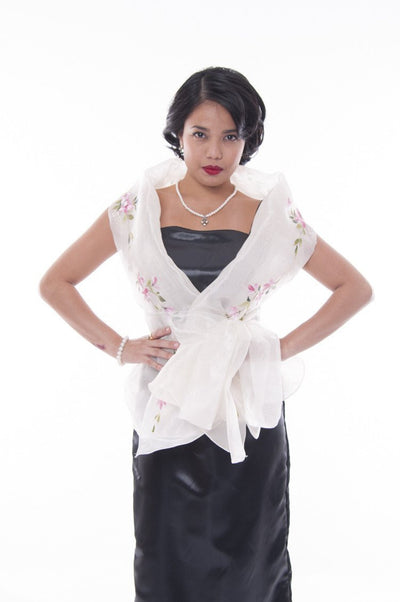 BARONG WAREHOUSE - WS11 Filipiniana Wrap-Around Beige with Fitting Gown Women's Set