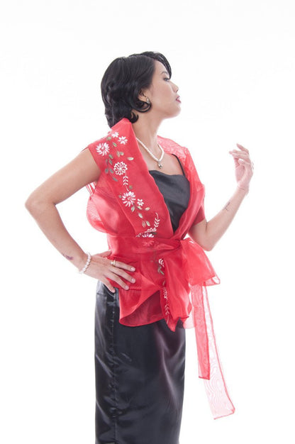 BARONG WAREHOUSE - WS12 Filipiniana Wrap-Around Red with Fitting Gown Women's Set