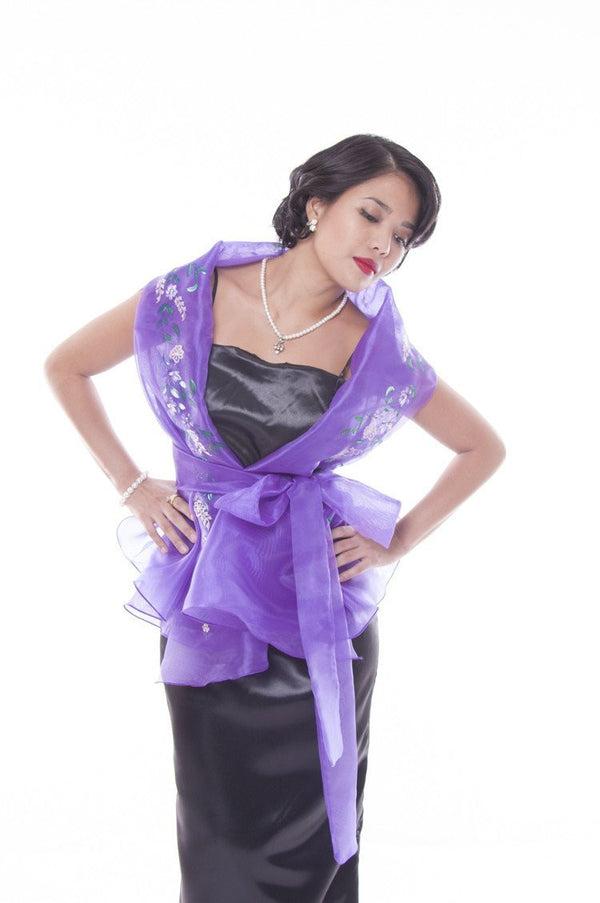 BARONG WAREHOUSE - WS16 Filipiniana Wrap-Around Purple with Fitting Gown Women's Set
