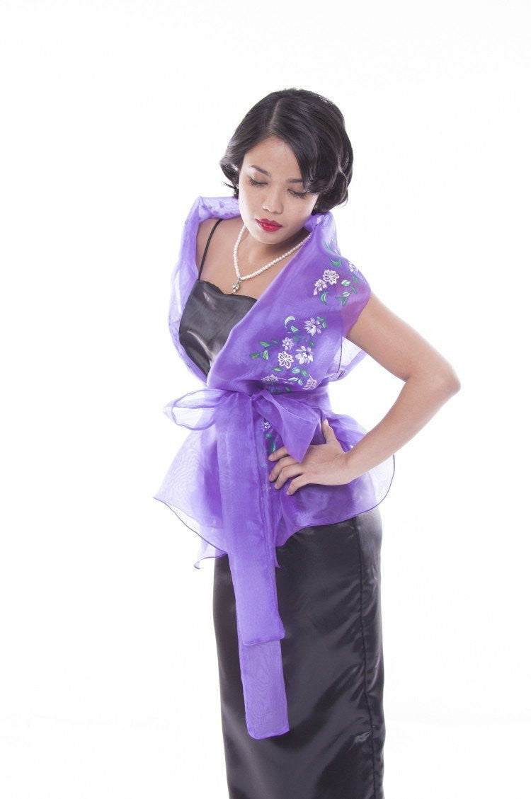 BARONG WAREHOUSE - WS16 Filipiniana Wrap-Around Purple with Fitting Gown Women's Set