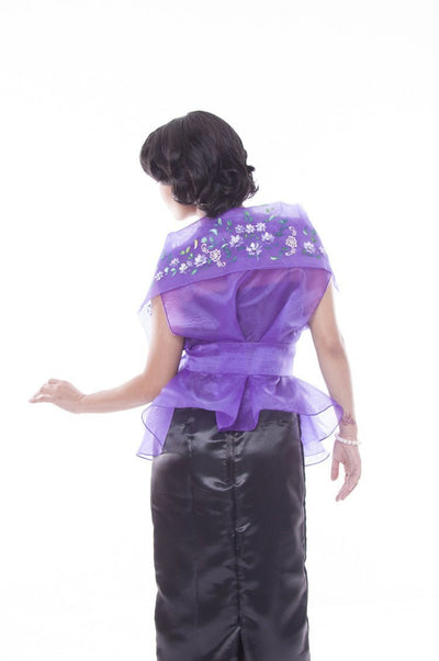 BARONG WAREHOUSE - WS16 Filipiniana Wrap-Around Purple with Fitting Gown Women's Set