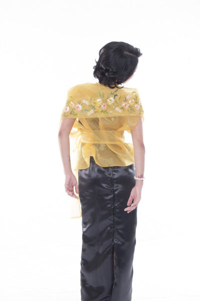 BARONG WAREHOUSE - WS13 Filipiniana Wrap-Around Gold with Fitting Gown Women's Set