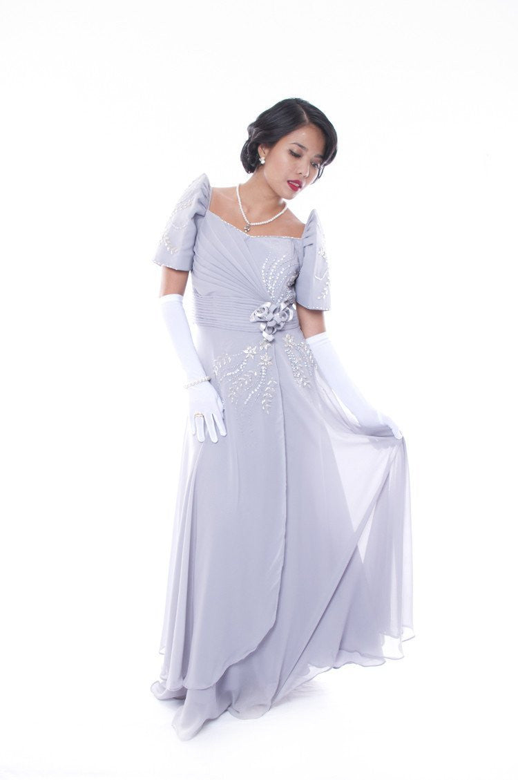 Pre-Order - Emy Mestiza Gown Gray Filipiniana Dress