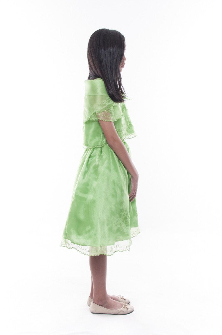 Pre-Order - Girls Barot Saya With Alampay Green Set 004 Costume