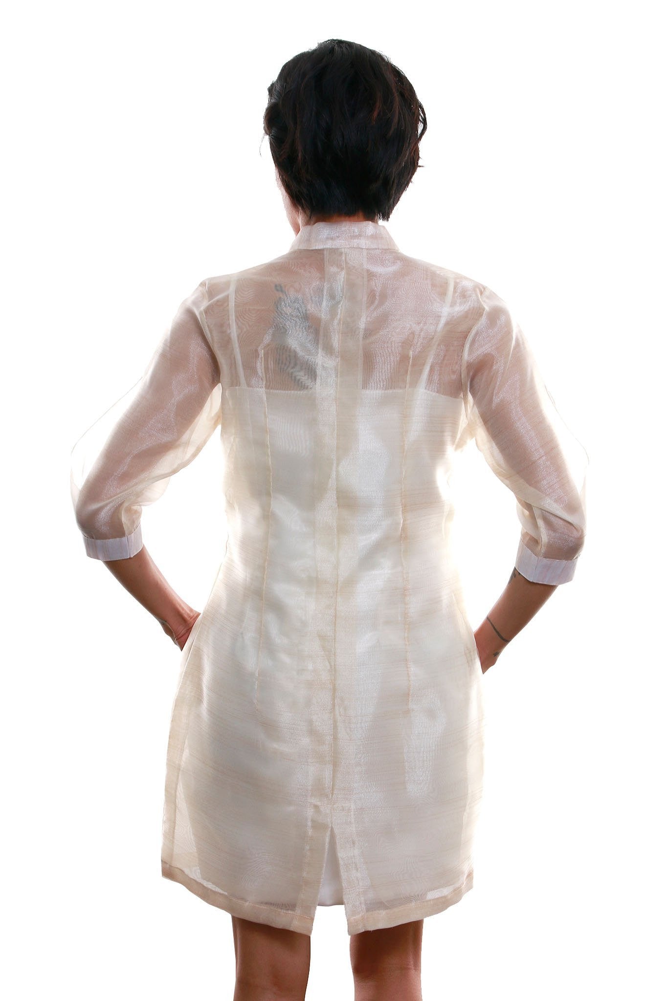 organza filipiniana dress Classic Organza Beige Filipiniana Barong Dress - Maria