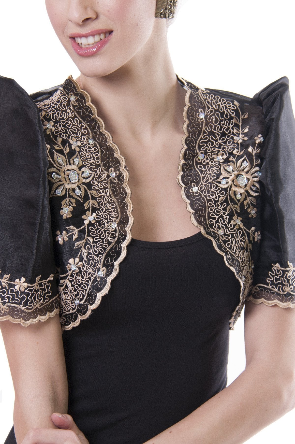 Filipiniana Top Embroidered Bolero Crop high quality Black Mestiza