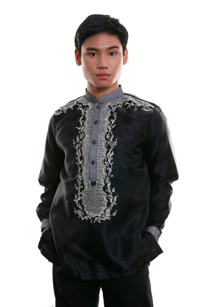 BARONG WAREHOUSE - MO08 - Organza Barong Tagalog with Lining Black