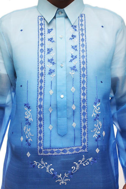BARONG WAREHOUSE - MJ25 - MADE-TO-ORDER - Jusi Barong Tagalog Monochromatic Blue