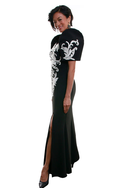 BARONG WAREHOUSE - WD09 Neoprene Mestiza Gown Black Filipiniana Dress