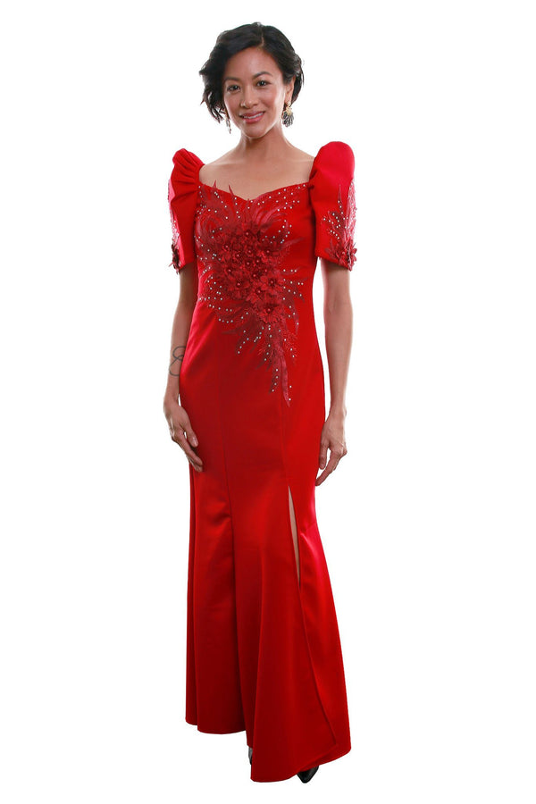 BARONG WAREHOUSE - WD08 - Neoprene Mestiza Gown Red - Filipiniana