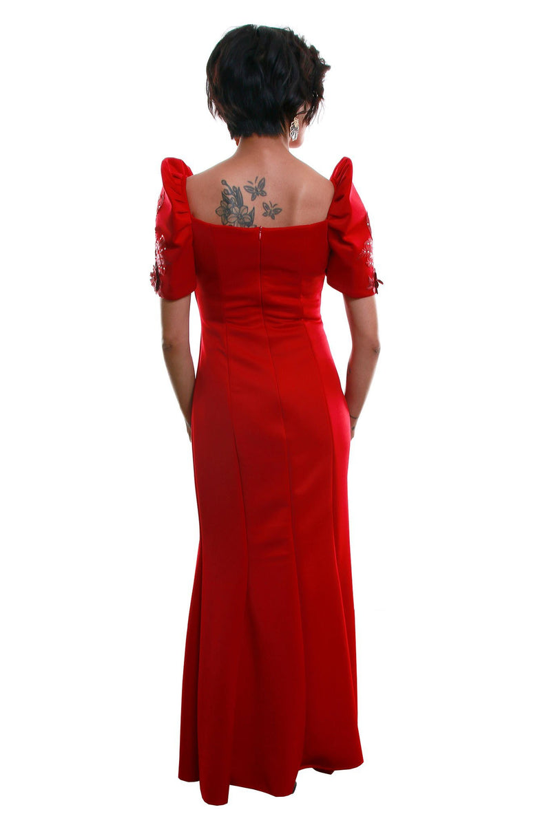 BARONG WAREHOUSE - WD08 Neoprene Mestiza Gown Red Filipiniana Dress