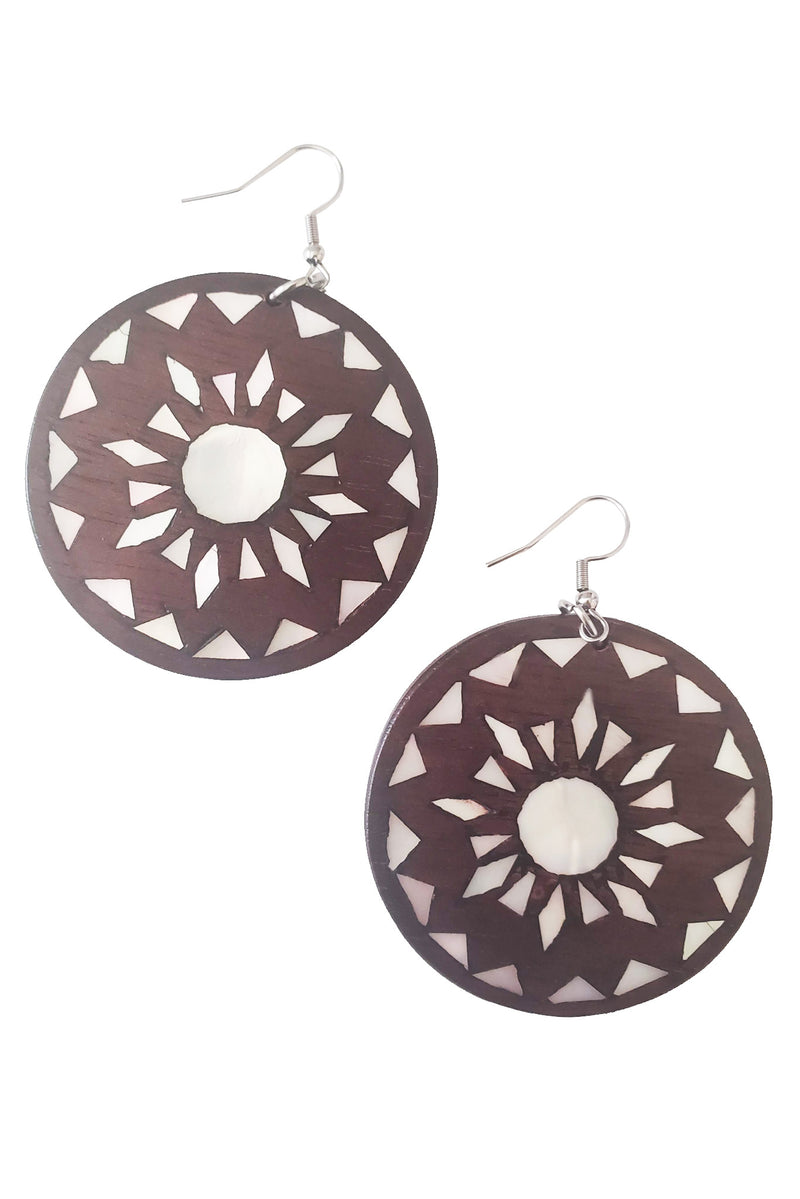BARONG WAREHOUSE - Maranao Mother of Pearl Inlaid Wooden Circle Earrings