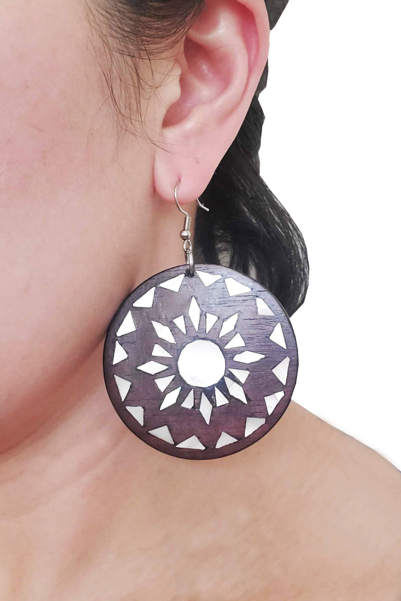 Barong Warehouse - Mother of Pearl Inlaid Wooden Circle Earrings