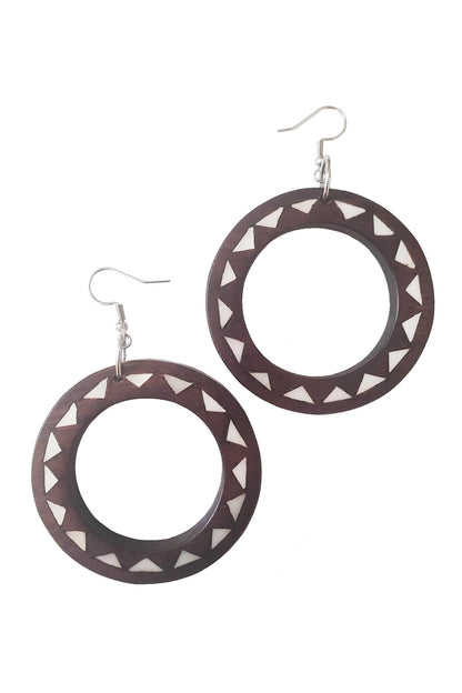 BARONG WAREHOUSE - Maranao Mother of Pearl Inlaid Wooden Hoop Earrings