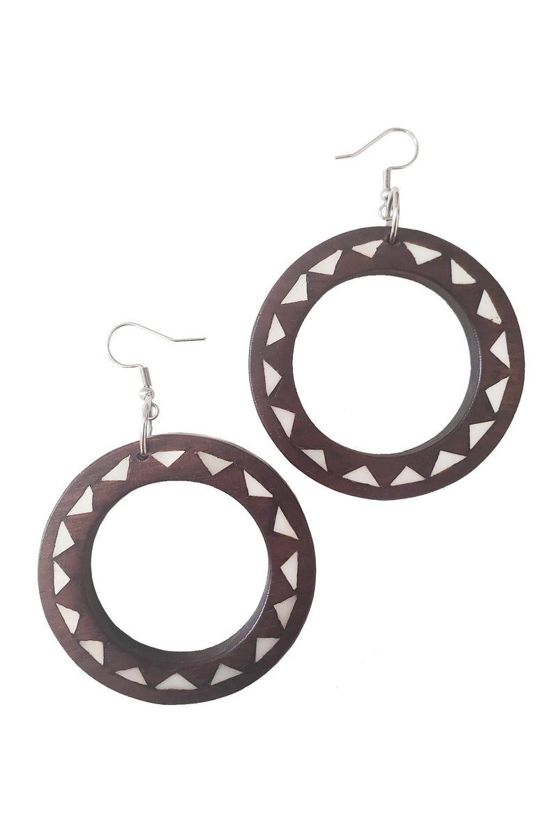 Barong Warehouse - Mother of Pearl Inlaid Wooden Hoop Earrings