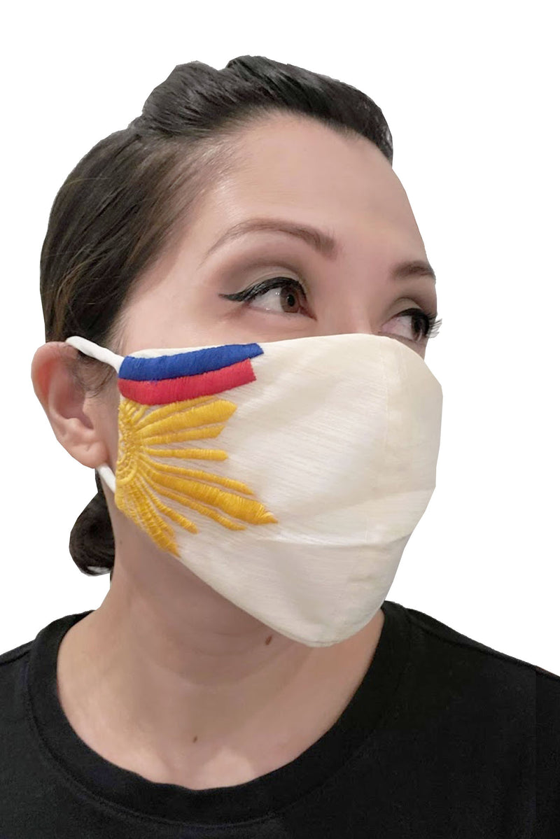 BARONG WAREHOUSE - FX01 - Filipino Flag Face Mask - White with Embroidery